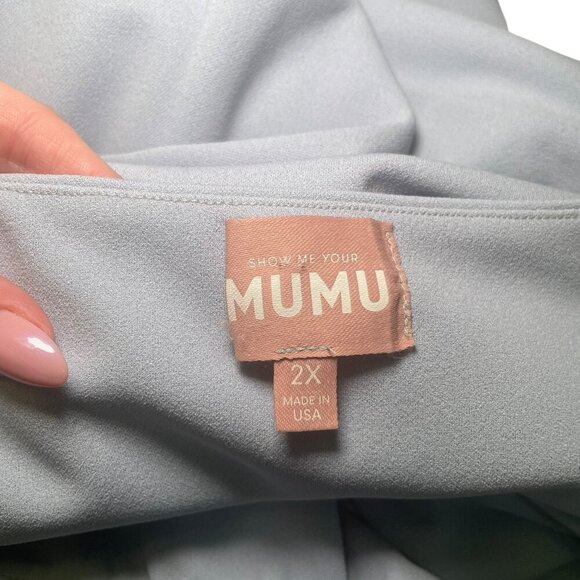 Show Me Your Mumu Paris Gown Blue Stretch Crepe Dress 2X Sample Sale - Picture 6 of 6